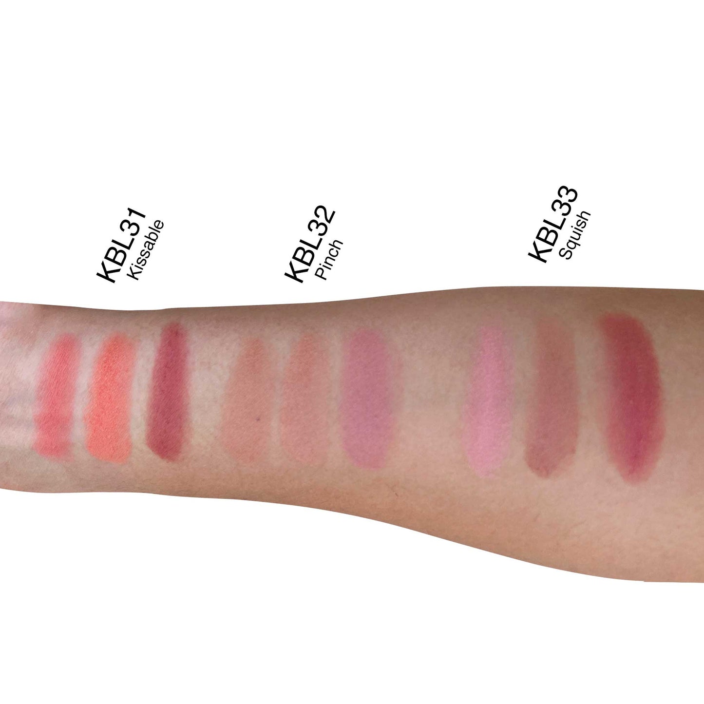 Swatches of the MJC’S Squish neutral-cool blush trio